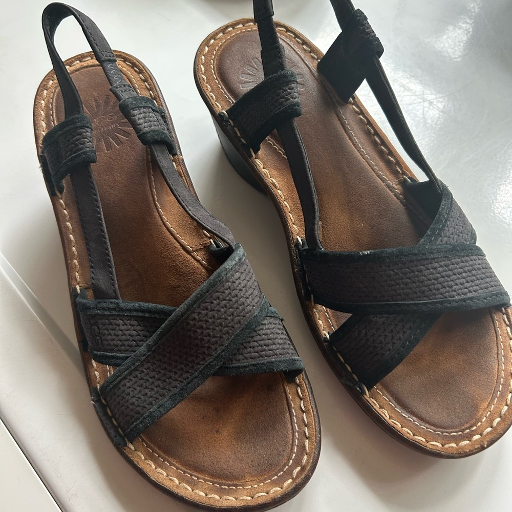 UGG Blue and Brown Sandals with Crossed Straps